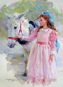 Animal domestique et enfant œuvres - Girl Horse KR 035 animaux de compagnie